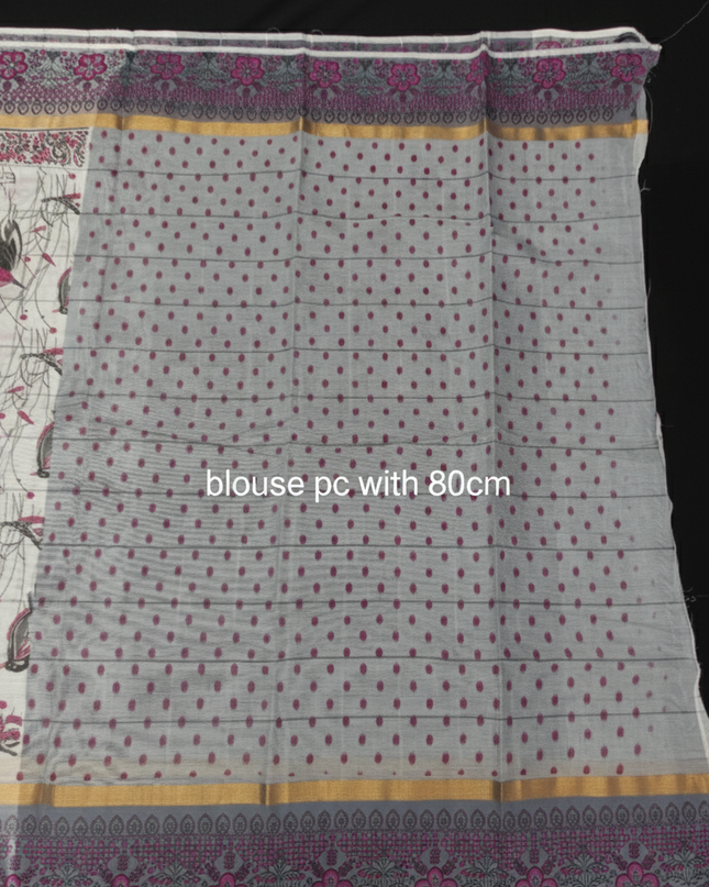 Chirala cotton saree half white shade and printed blouse