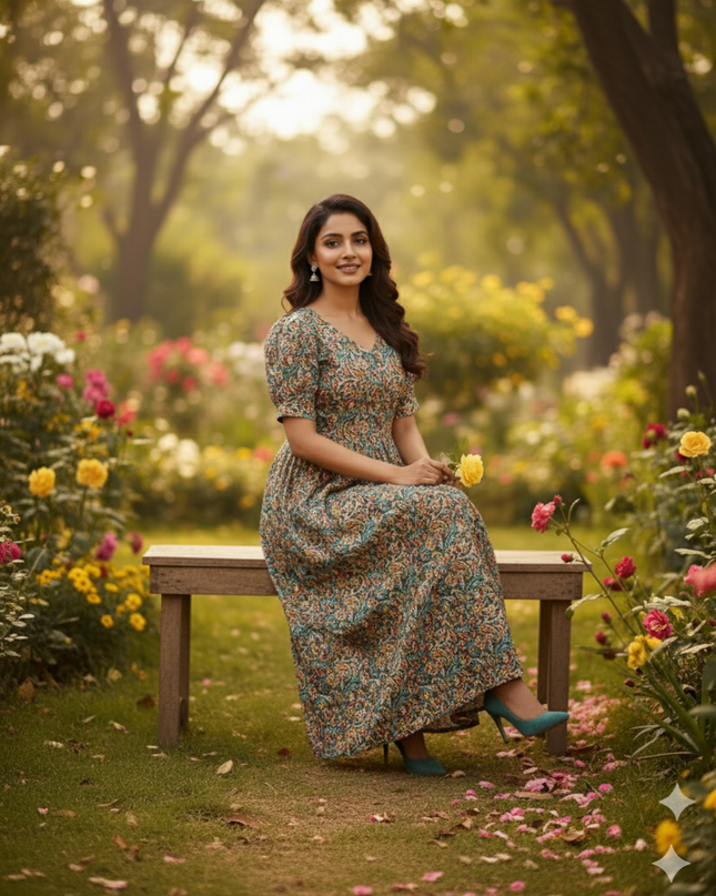 Premium Mul Cotton Frock Grey – Puff Sleeve Design with Knots, Zero Shrinkage