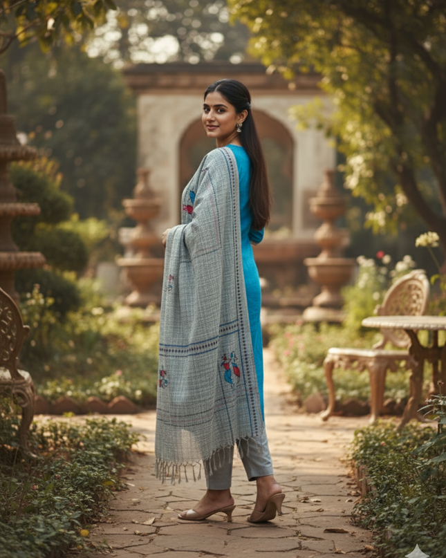 Radha Krishna Printed Cotton Readymade Kurti for Women – Sky Blue Straight Cut Kurti with Full-Length Lining