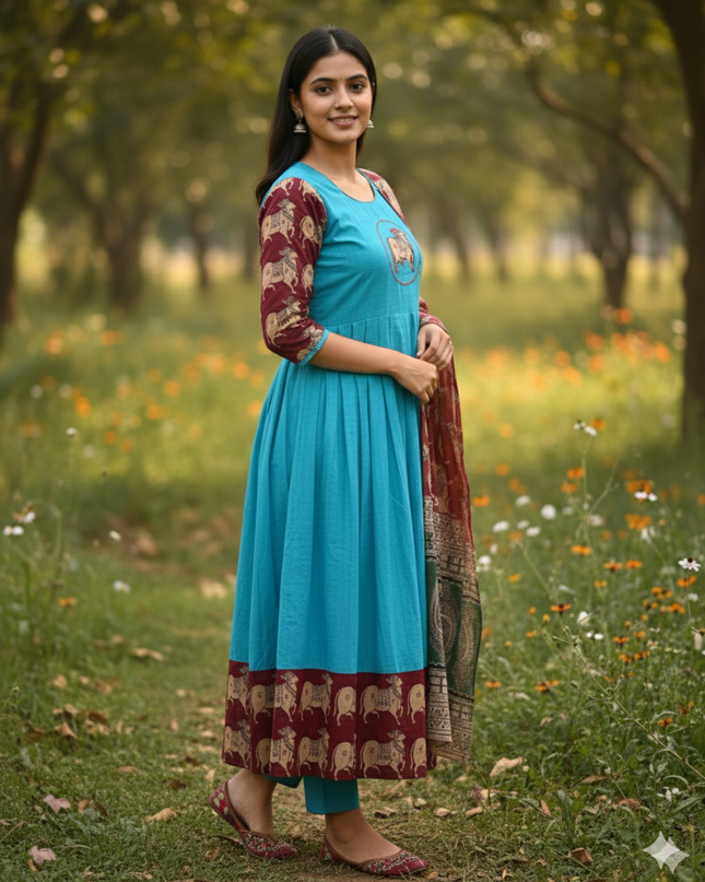 Premium 2-Piece Frock Set Sky Blue Colour – Bhavana Originals Exclusive