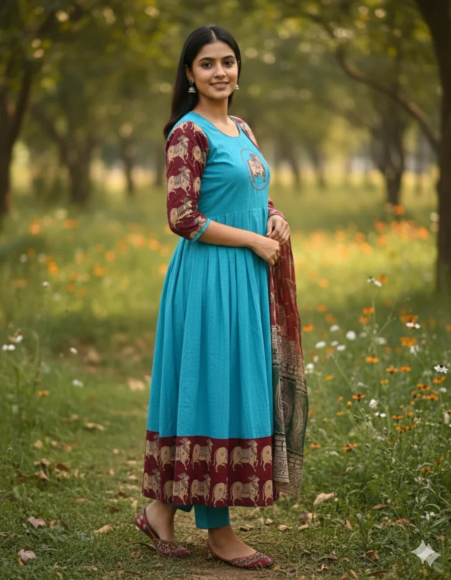 Premium 2-Piece Frock Set Sky Blue Colour – Bhavana Originals Exclusive