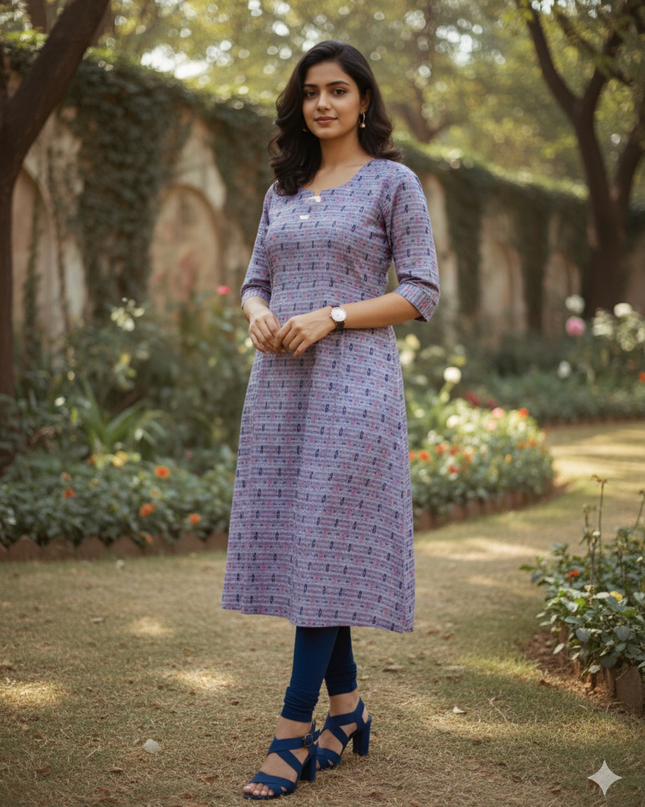 Premium Straight Cut Kurti – Lavender Colour with Beautiful Floral Print