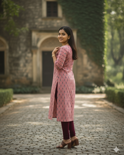 Premium Cotton Straight Cut Kurti – Pink Floral Print Design for Women