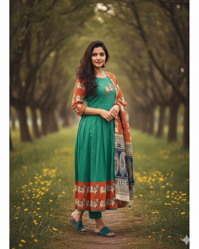 Premium 2-Piece Frock Set Lux Green Colour – Bhavana Originals Exclusive