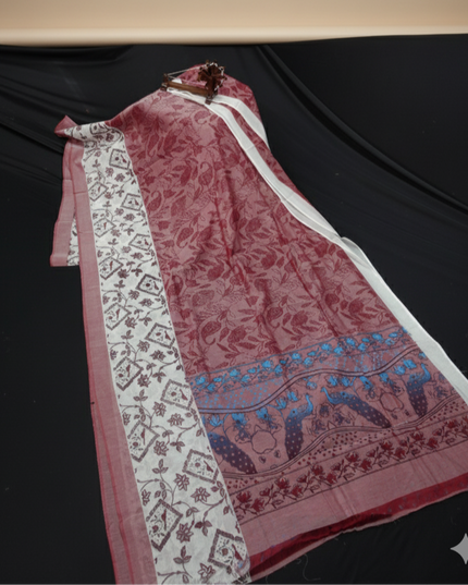 Chirala cotton saree Majentha Pink shade and printed blouse
