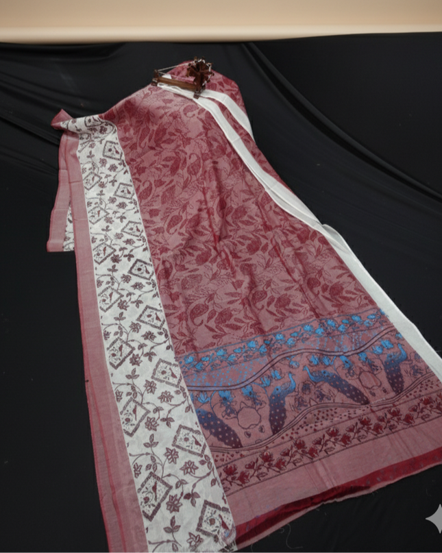 Chirala cotton saree Majentha Pink shade and printed blouse