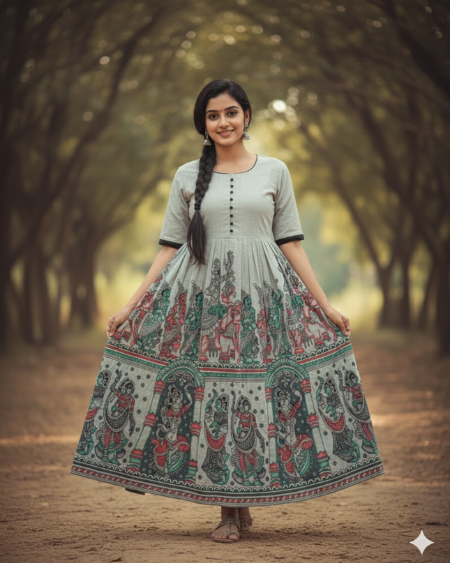 Ramayanam Cotton Frock Pastel Gray – Premium Ethnic Wear for Women & Girls
