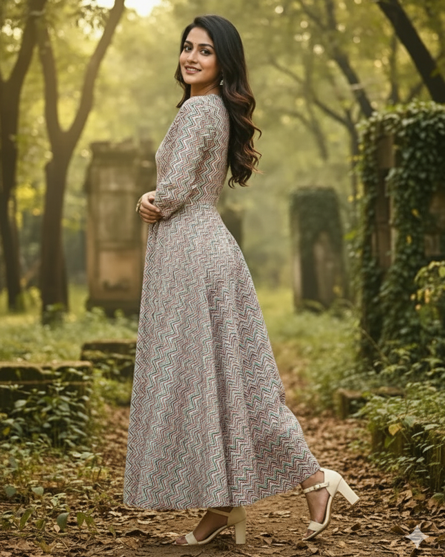 Cream Multi Colour Long Anarkali Frock – Umbrella Flair Design