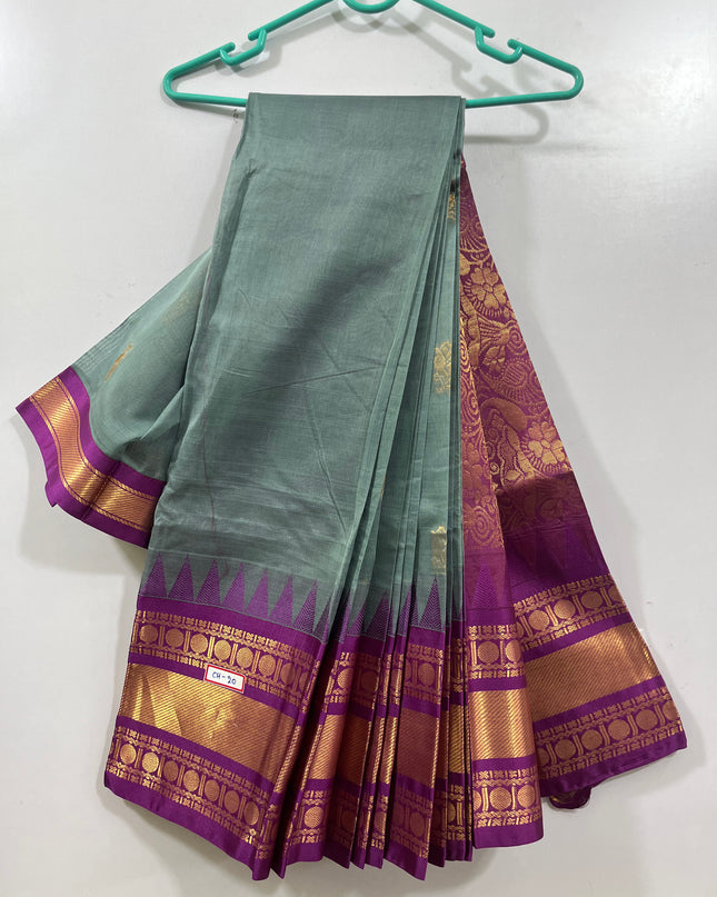One Side Border Gadwal Handloom Cotton Saree with Gray & Pink Border