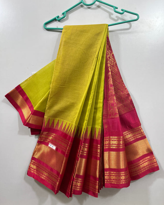 One Side Border Gadwal Handloom Cotton Saree with Green & Red Border