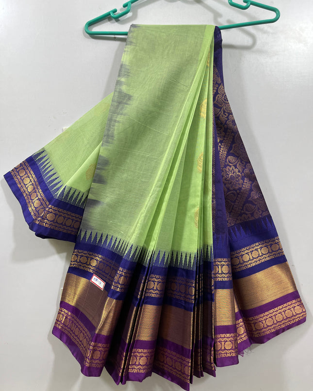 One Side Border Gadwal Handloom Cotton Saree with Sea Green & Blue,Pink Border