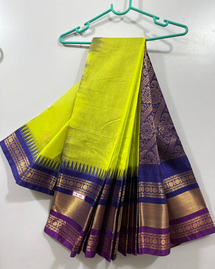 One Side Border Gadwal Handloom Cotton Saree with Green & Blue,Pink Border