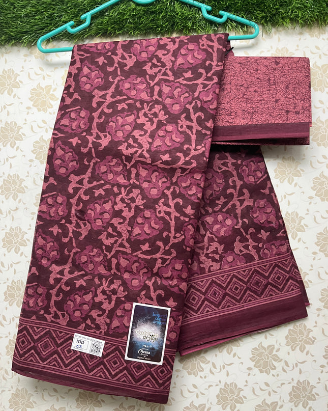 Meena Cotton Saree with Pink Colour