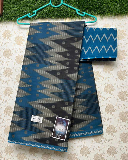 Meena Cotton Saree with Black and Blue Colour