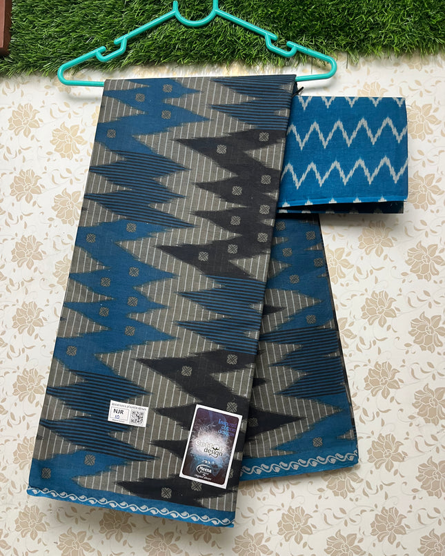 Meena Cotton Saree with Black and Blue Colour