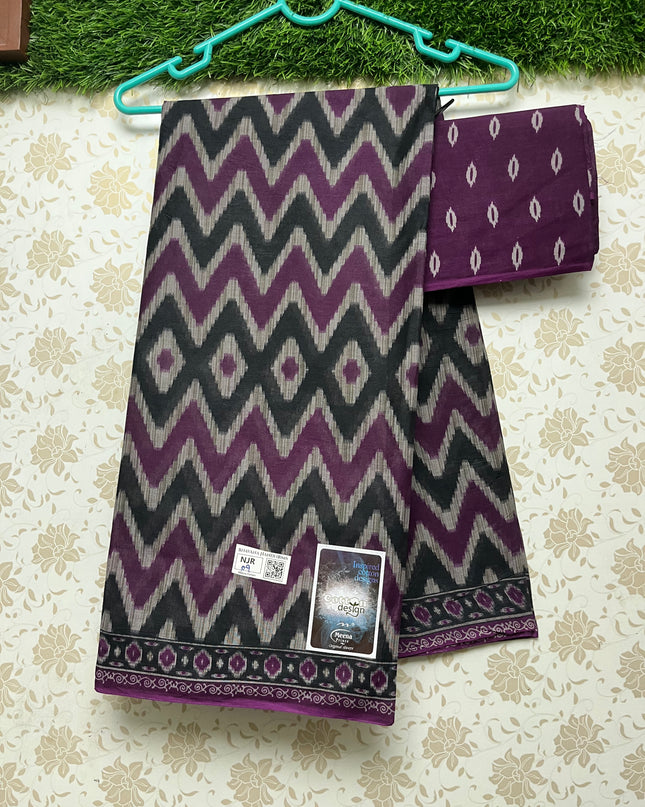 Meena Cotton Saree with Mauve and Black Colour
