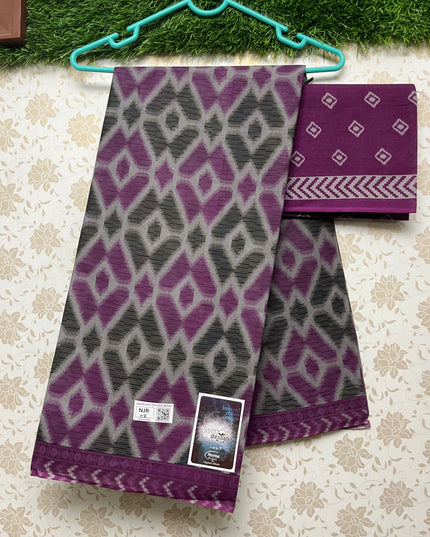 Meena Cotton Saree with Light Purple and Gray Colour