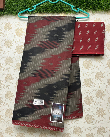 Meena Cotton Saree with Rust and Black Colour