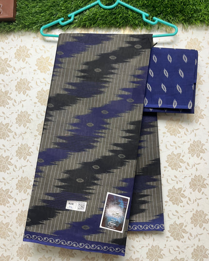 Meena Cotton Saree with Black and Blue  Colour