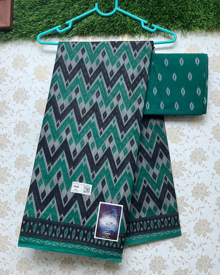 Meena Cotton Saree with Black and Lux Green Colour