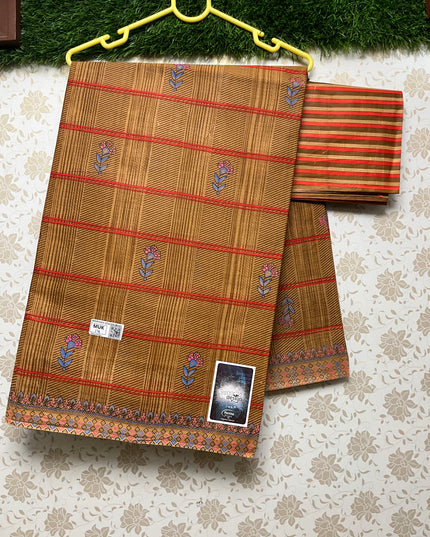 Meena Cotton Saree with Orange Colour
