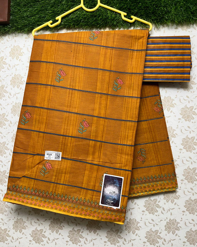 Meena Cotton Saree with Orange Colour