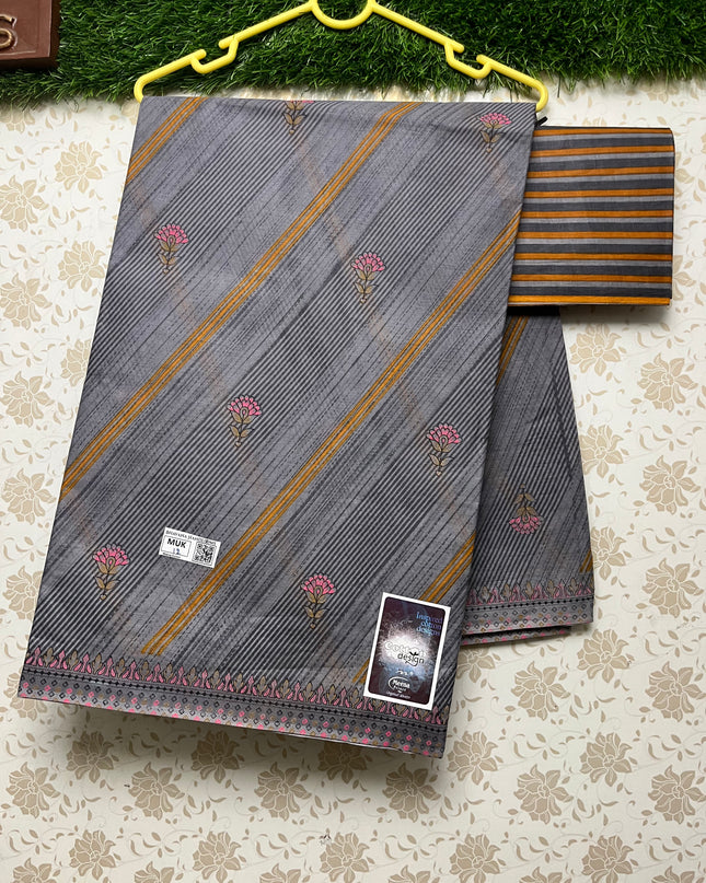 Meena Cotton Saree Cross Design with Charcoal Colour
