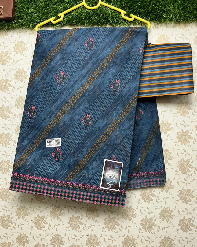 Meena Cotton Saree with Cross Design Navy Blue Colour