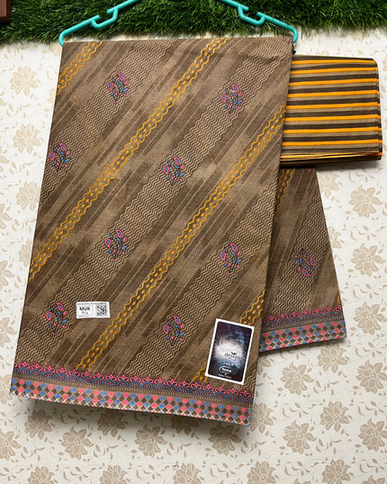 Meena Cotton Saree with Cross Design Bronze Colour