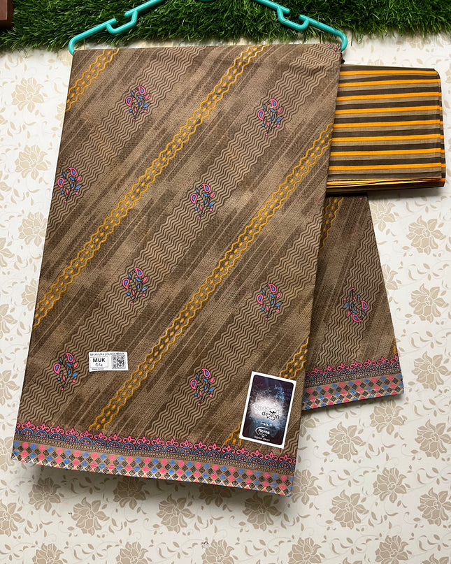 Meena Cotton Saree with Cross Design Bronze Colour