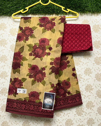 Meena Cotton Saree with Biscuit Colour
