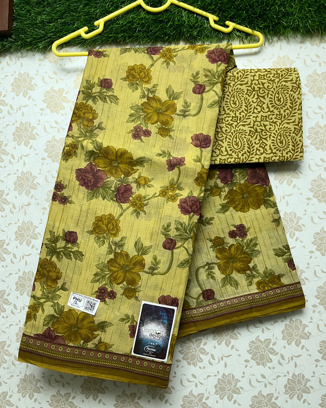 Meena Cotton Saree with Pesara Green Colour