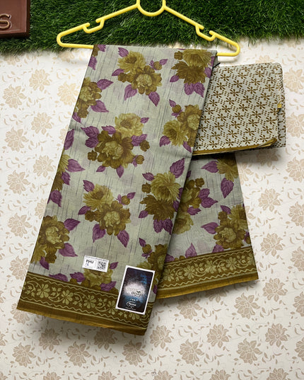 Meena Cotton Saree with Pesara Green Colour