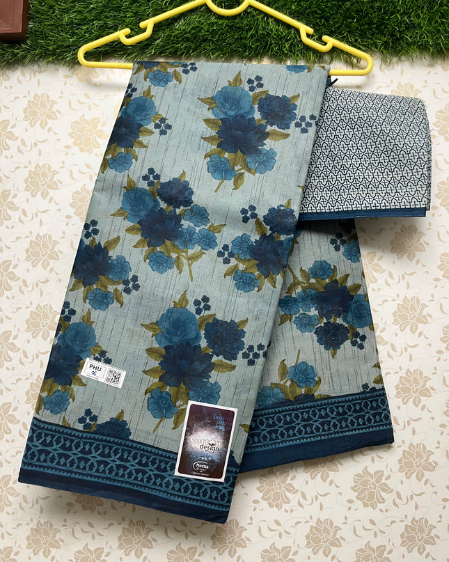 Meena Cotton Saree with Sky Blue Colour