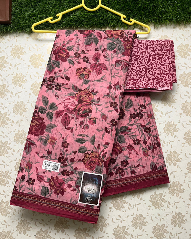 Meena Cotton Saree with Pink Colour