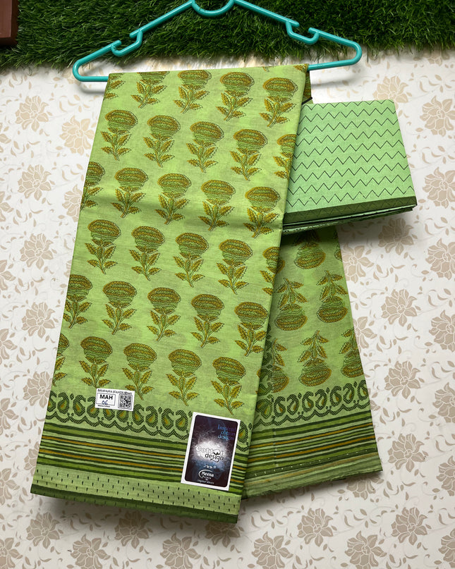 Meena Cotton Saree with Dark Green Colour