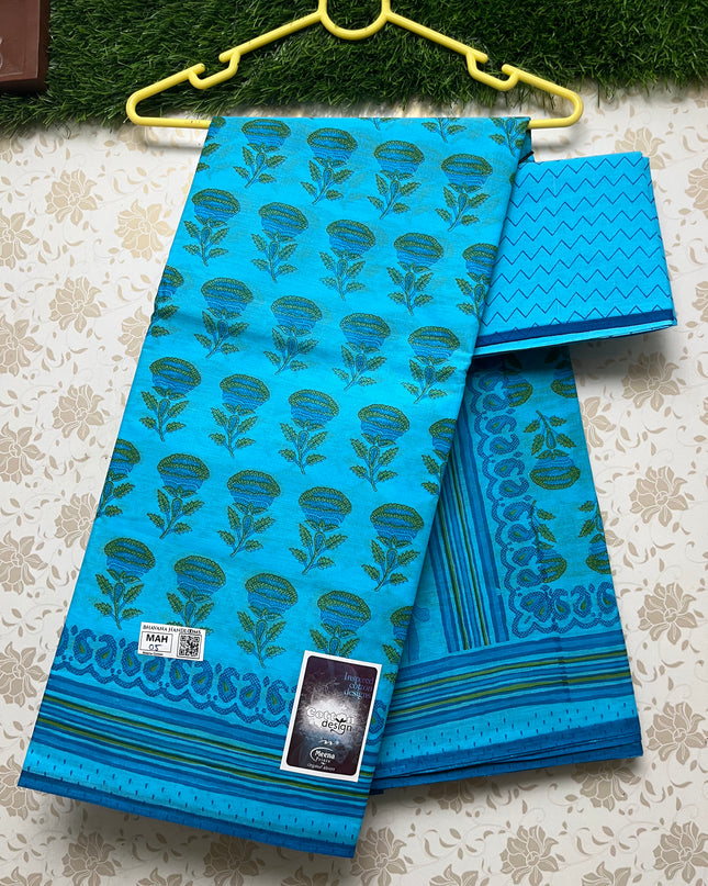 Meena Cotton Saree with Blue Colour