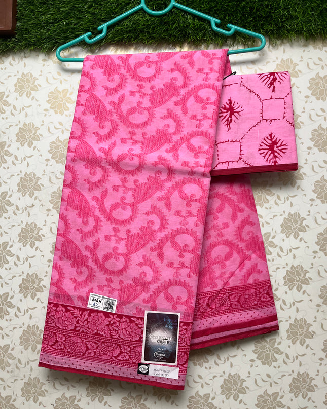Meena Cotton Saree with Pink Colour