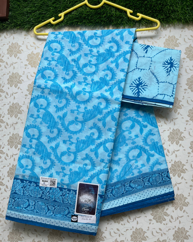 Meena Cotton Saree with Blue Colour