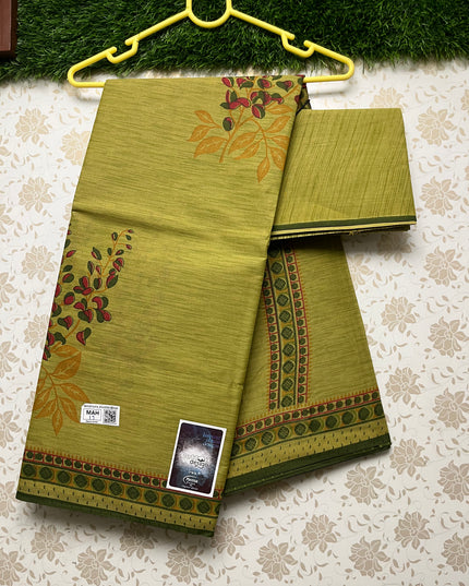 Meena Cotton Saree with Light Pesara Green Colour
