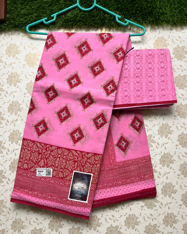 Meena Cotton Saree with Pink Colour