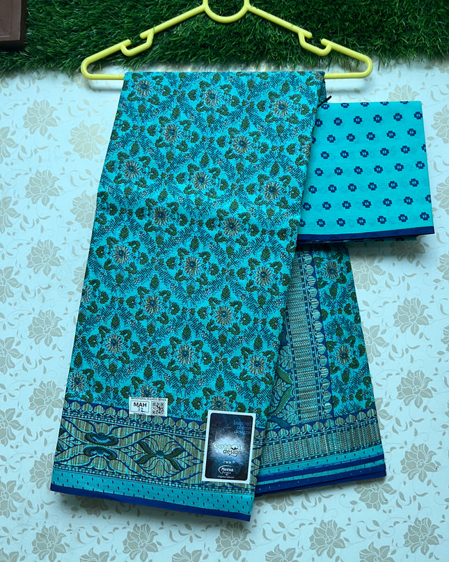Meena Cotton Saree with Blue Colour