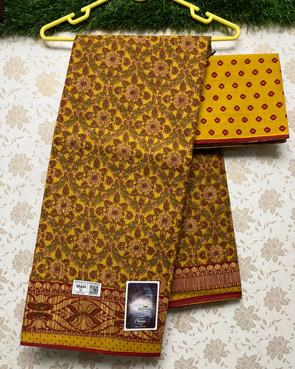Meena Cotton Saree with Orange Colour
