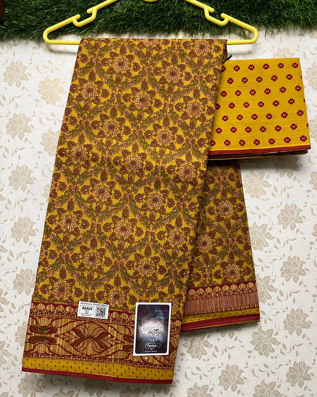 Meena Cotton Saree with Orange Colour