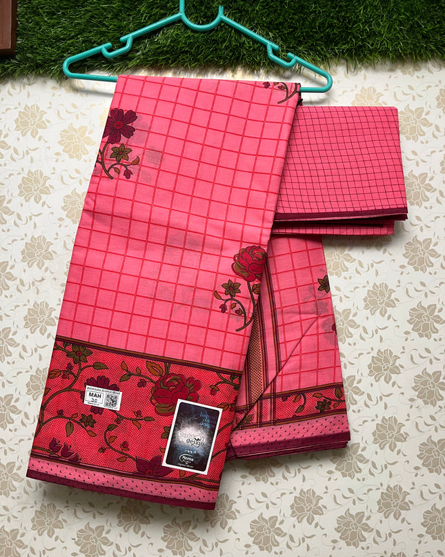 Meena Cotton Saree with Pink Colour