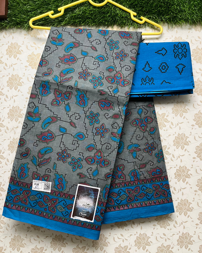 Meena Cotton Saree with Gray Colour