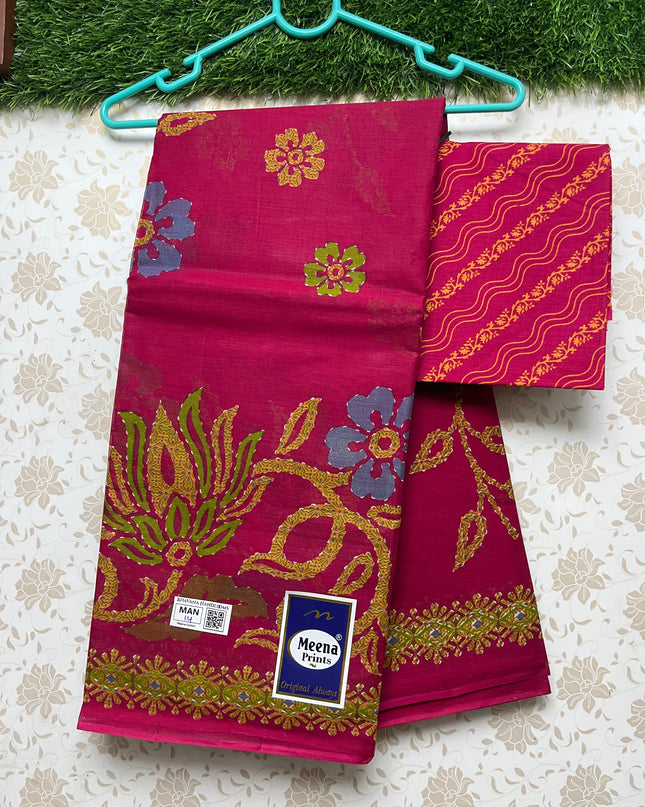 Meena Cotton Saree with Pink Colour