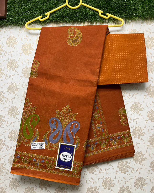Meena Cotton Saree with Brown Colour