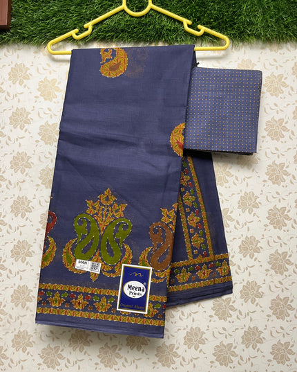 Meena Cotton Saree with Elephant Gray Colour
