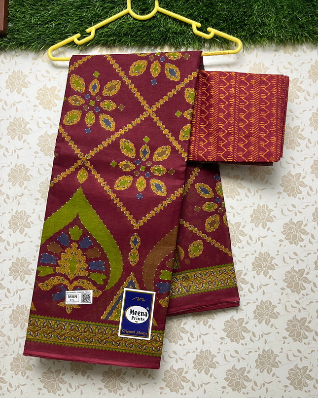Meena Cotton Saree with Maroon Colour
